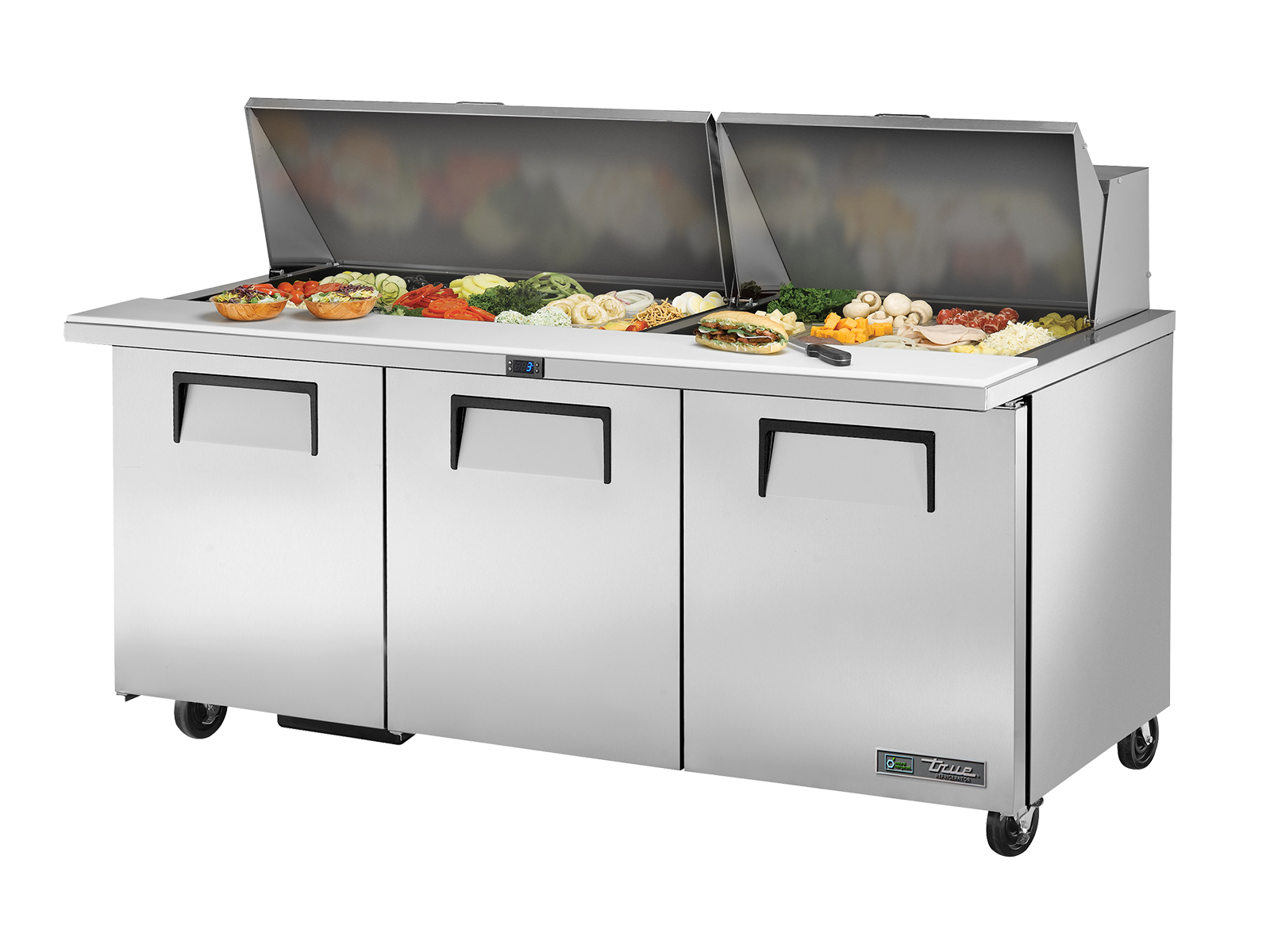 True Prep Table 30x 1/6 Top Pans 3 Solid Swing Doors - 538L TSSU-72-30M-B-ST-HC-TR