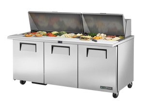 True Prep Table 30x 1/6 Top Pans 3 Solid Swing Doors - 538L TSSU-72-30M-B-ST-HC-TR