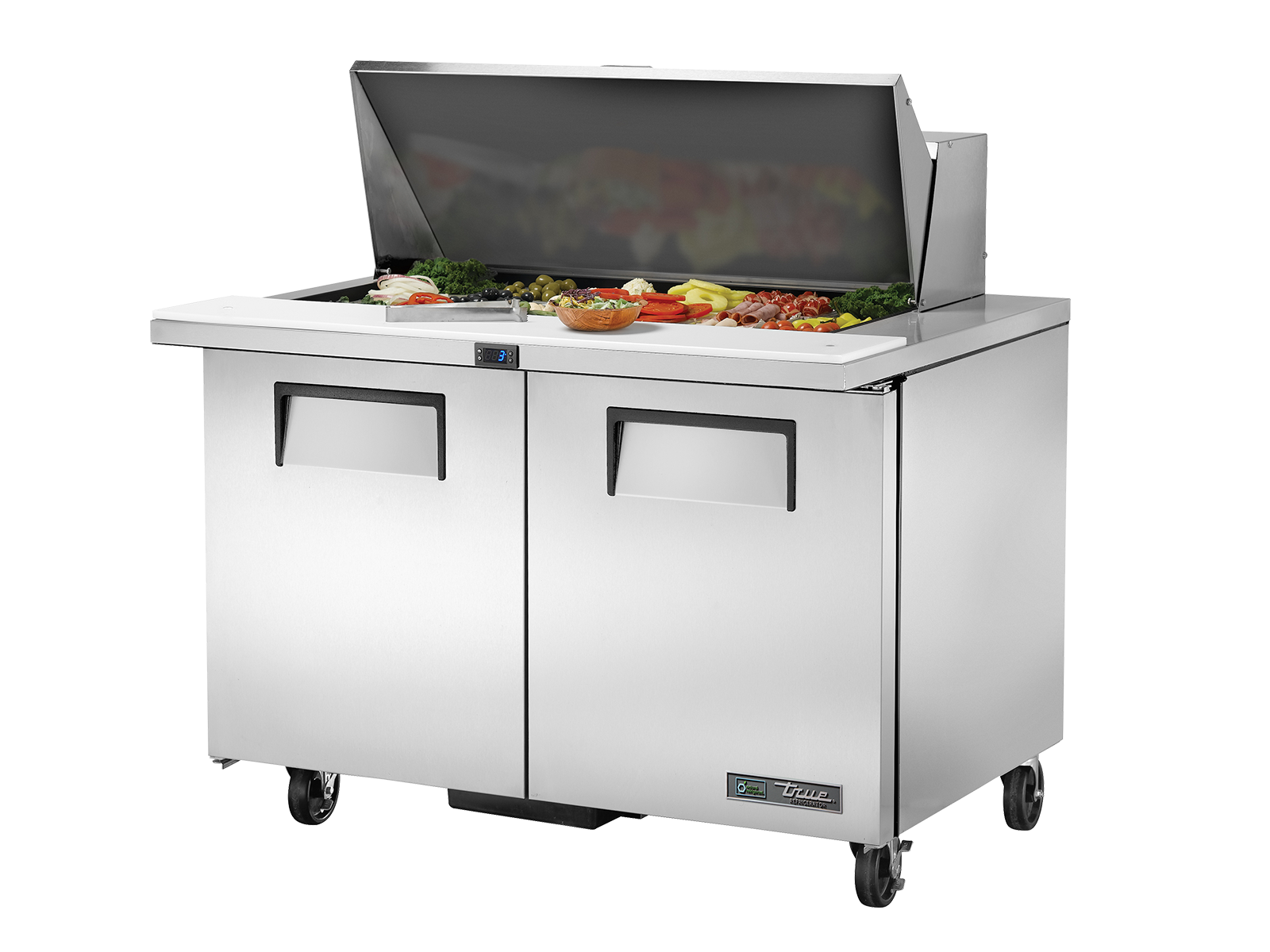 True Prep Table 18x 1/6 Top Pans 2 Solid Swing Doors - 340L TSSU-48-18M-B-HC-TR