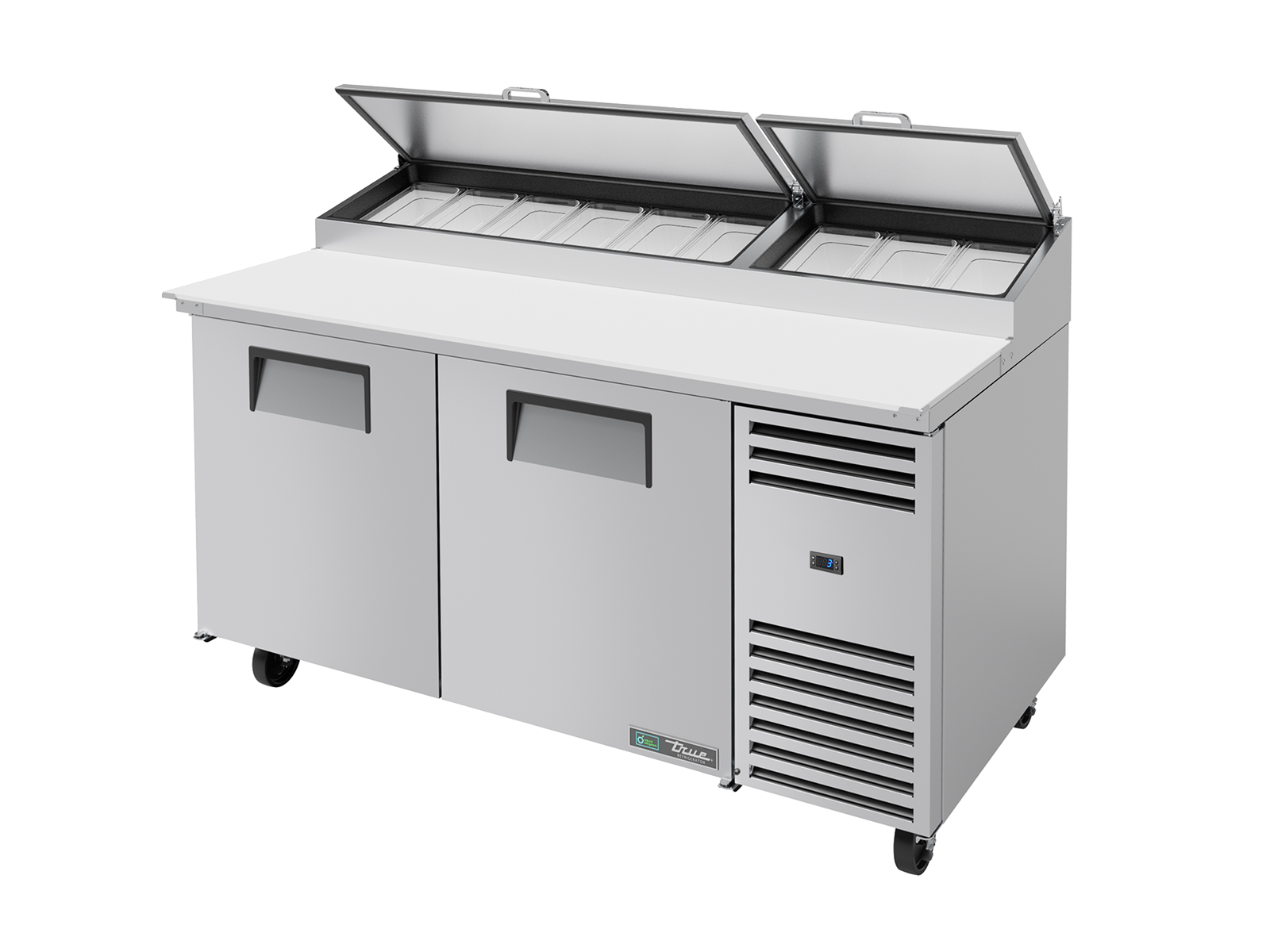 True Pizza Prep Table 9x 1/3 Top Pans 2 Solid Swing Doors TPP-AT-67-HC-TR