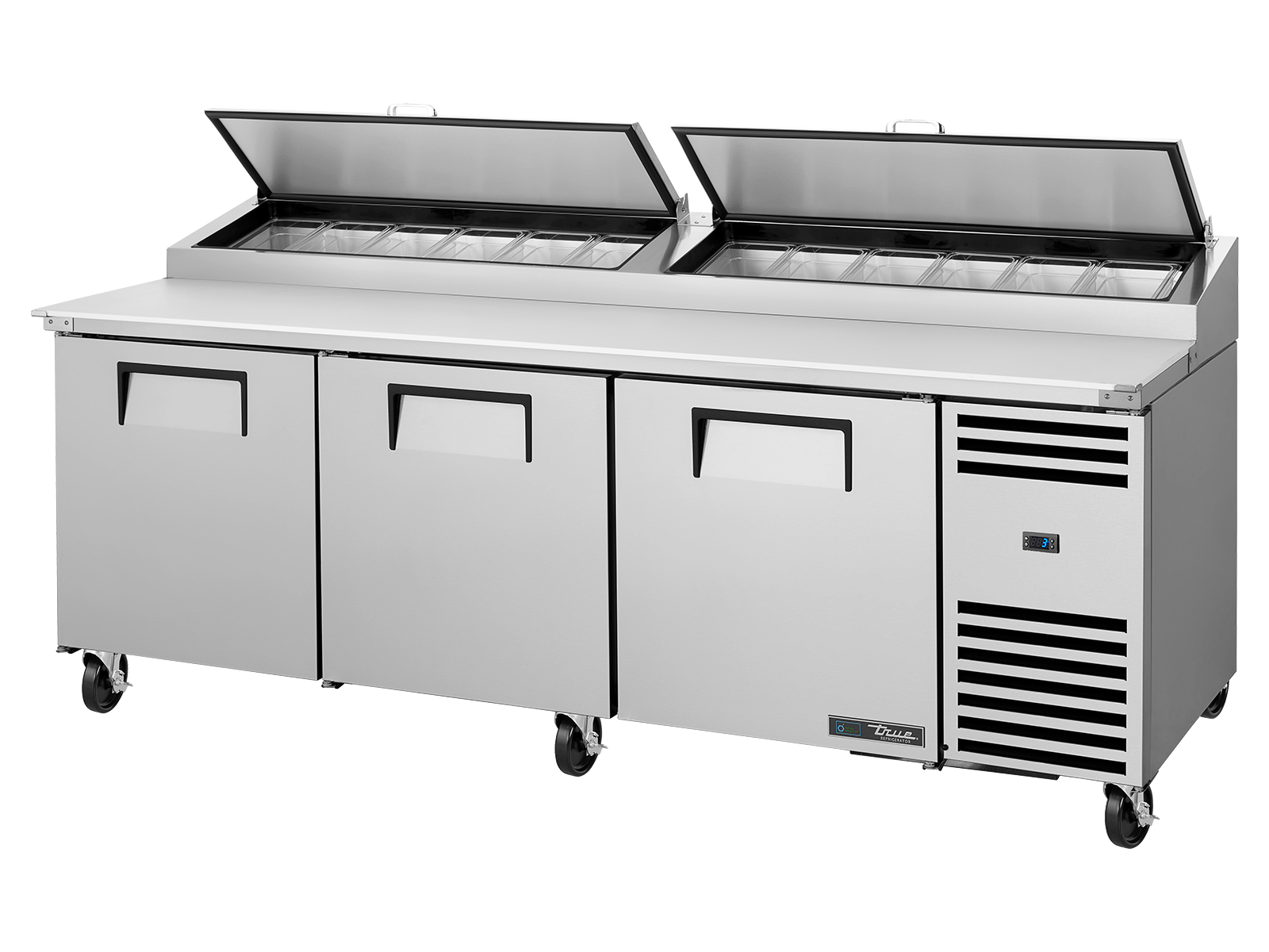 True Pizza Prep Table 12x 1/3 Top Pans 3 Solid Swing Doors - 875L - 2369mm Wide - 854mm Deep (50Hz) - Model AT2 TPP-AT2-93-HC-TR