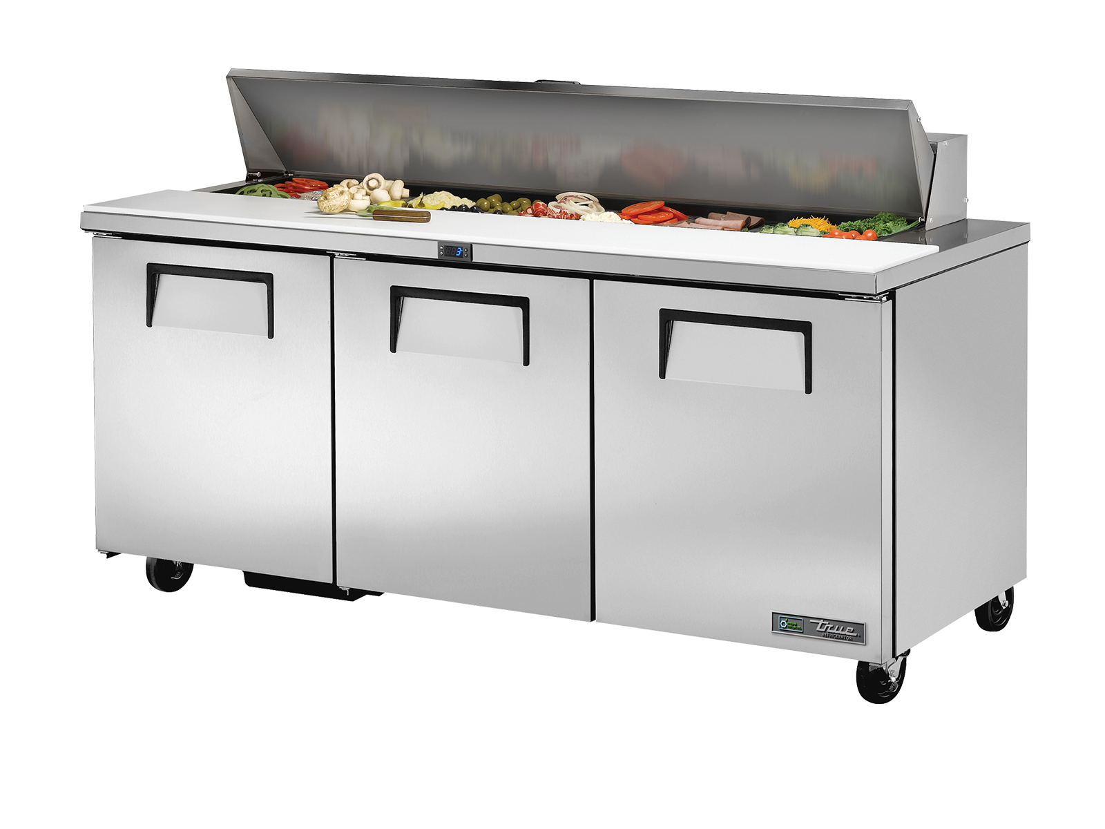 True Prep Table 18x 1/6 Top Pans 3 Solid Swing Doors - 538L - 1839mm Wide - 766mm Deep TSSU-72-18-HC-TR