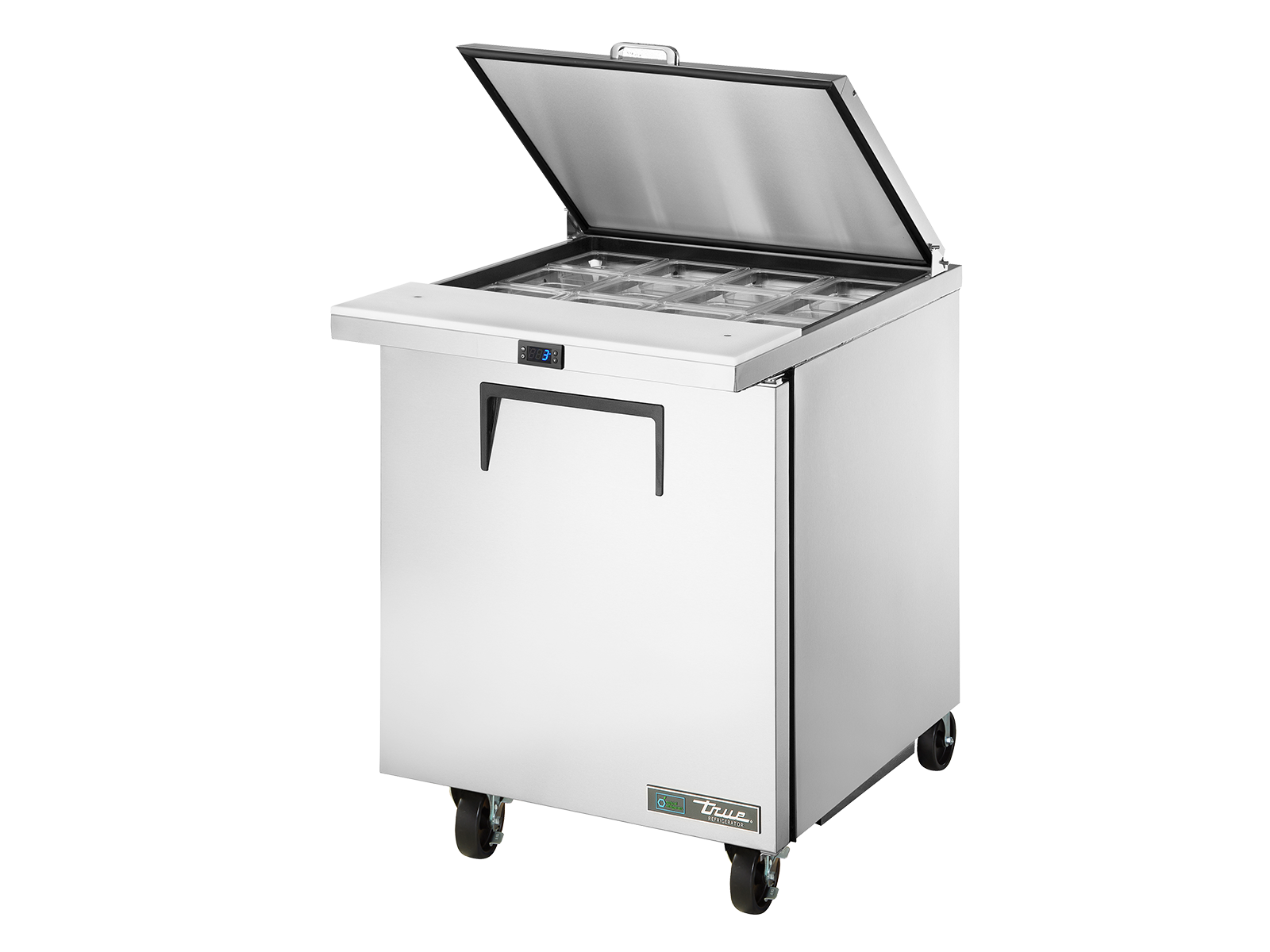 True Prep Table 12x 1/6 Top Pans 1 Solid Swing Door Removable lids TSSU-27-12M-C-HC FLID-TR