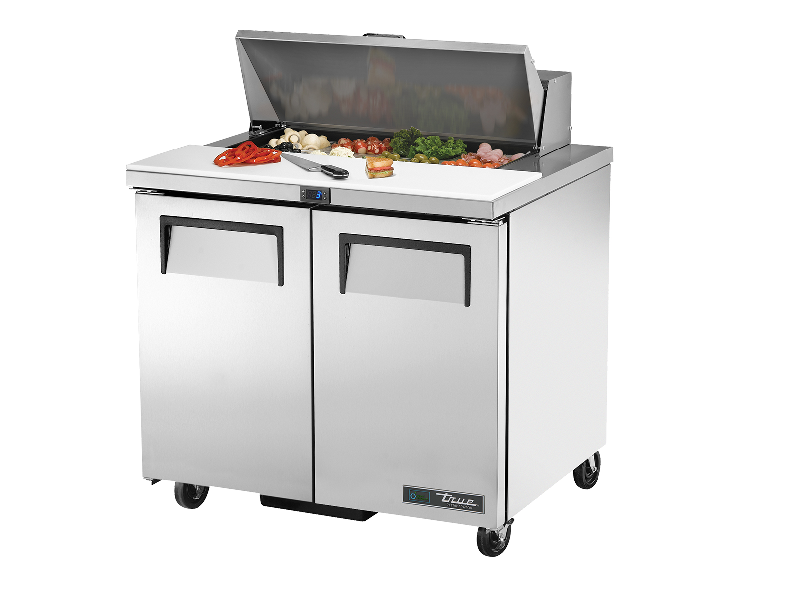 True Prep Table 8x 1/6 Top Pans 2 Solid Swing Doors - 240L TSSU-36-08-HC-TR