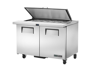 True Prep Table 18x 1/6 Top Pans 2 Solid Swing Doors Removable lids TSSU-48-18M-B-HC FLID-TR