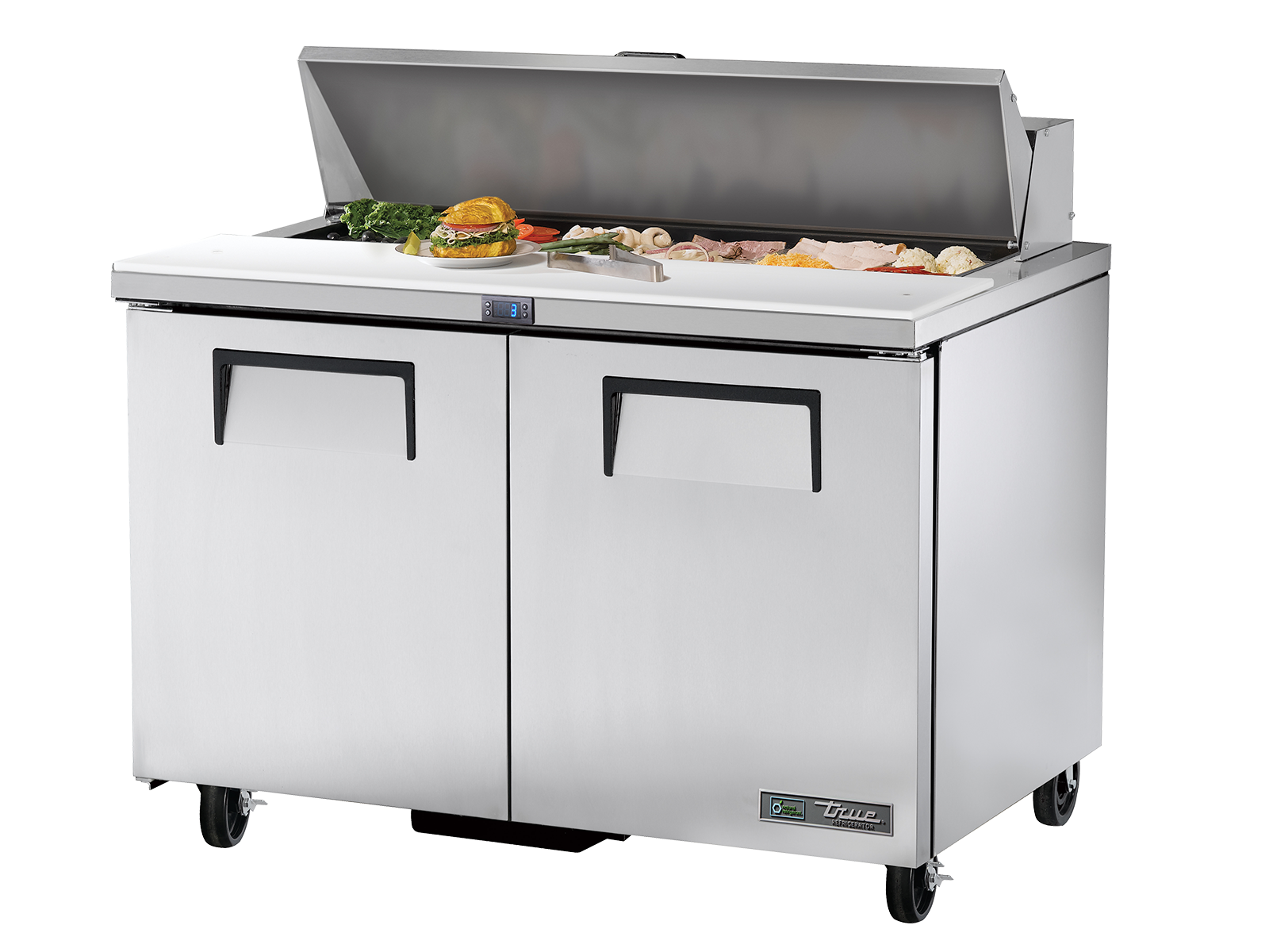 True Prep Table 12x 1/6 Top Pans 2 Solid Swing Doors - 340L - 1229mm Wide - 766mm Deep TSSU-48-12-HC-TR