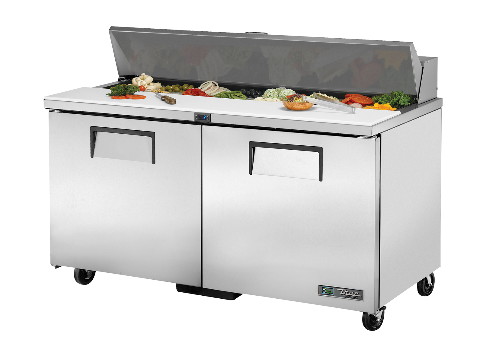 True Prep Table 16x 1/6 Top Pans 2 Solid Swing Doors TSSU-60-16-HC-TR
