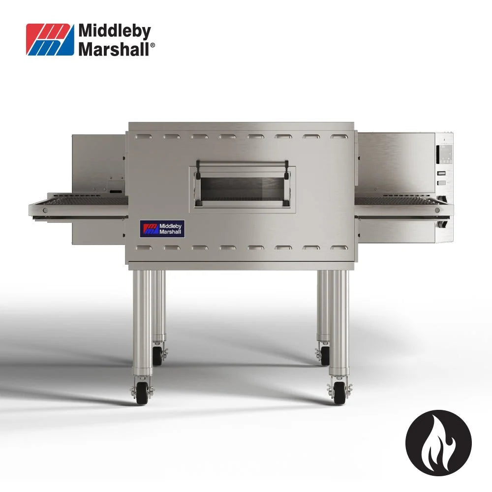Middleby Marshall PS540G gas impingement conveyor oven on stand with castors