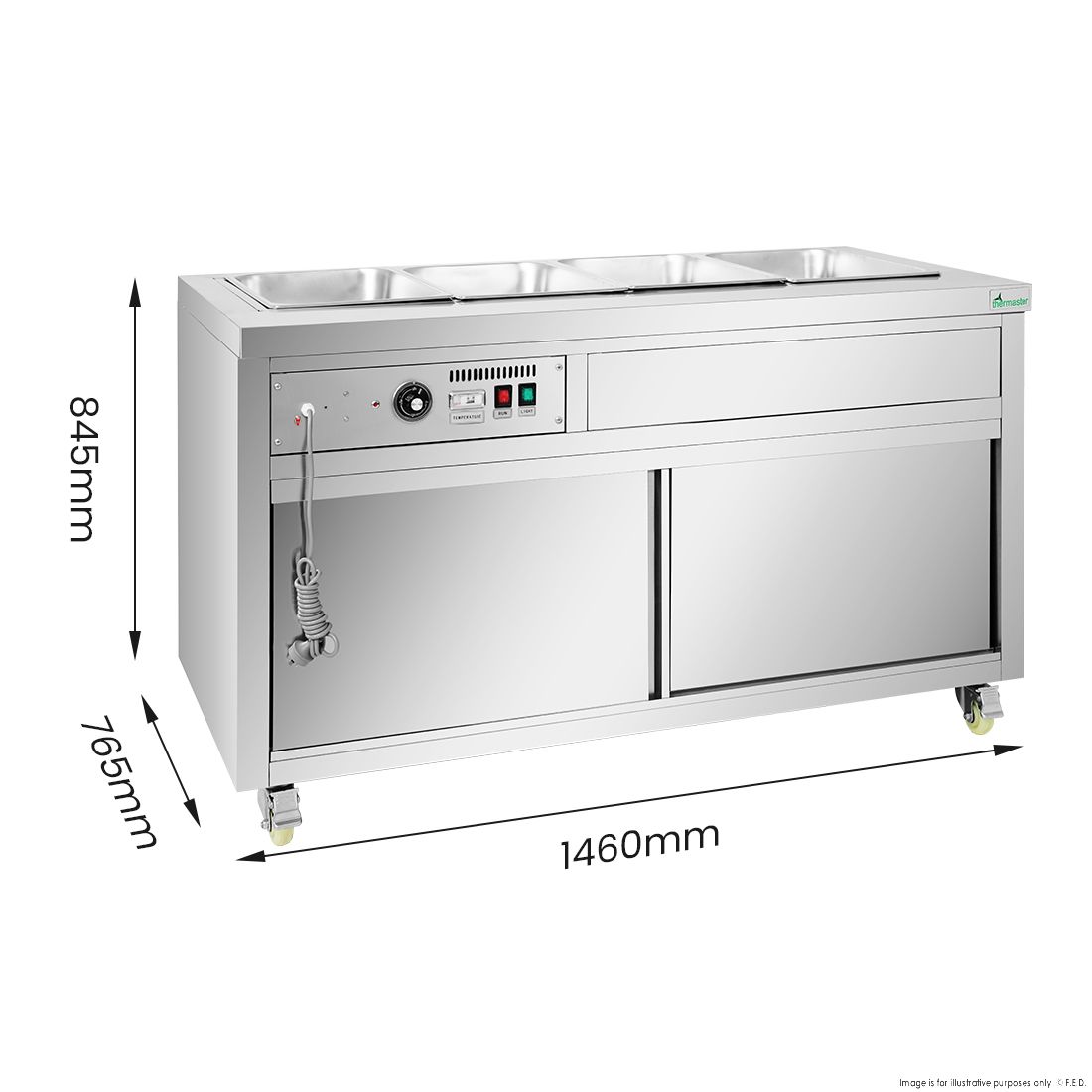 Heated Food Display without Glass Top Hold 4x1/1 GN Pans 1460x790x845mm