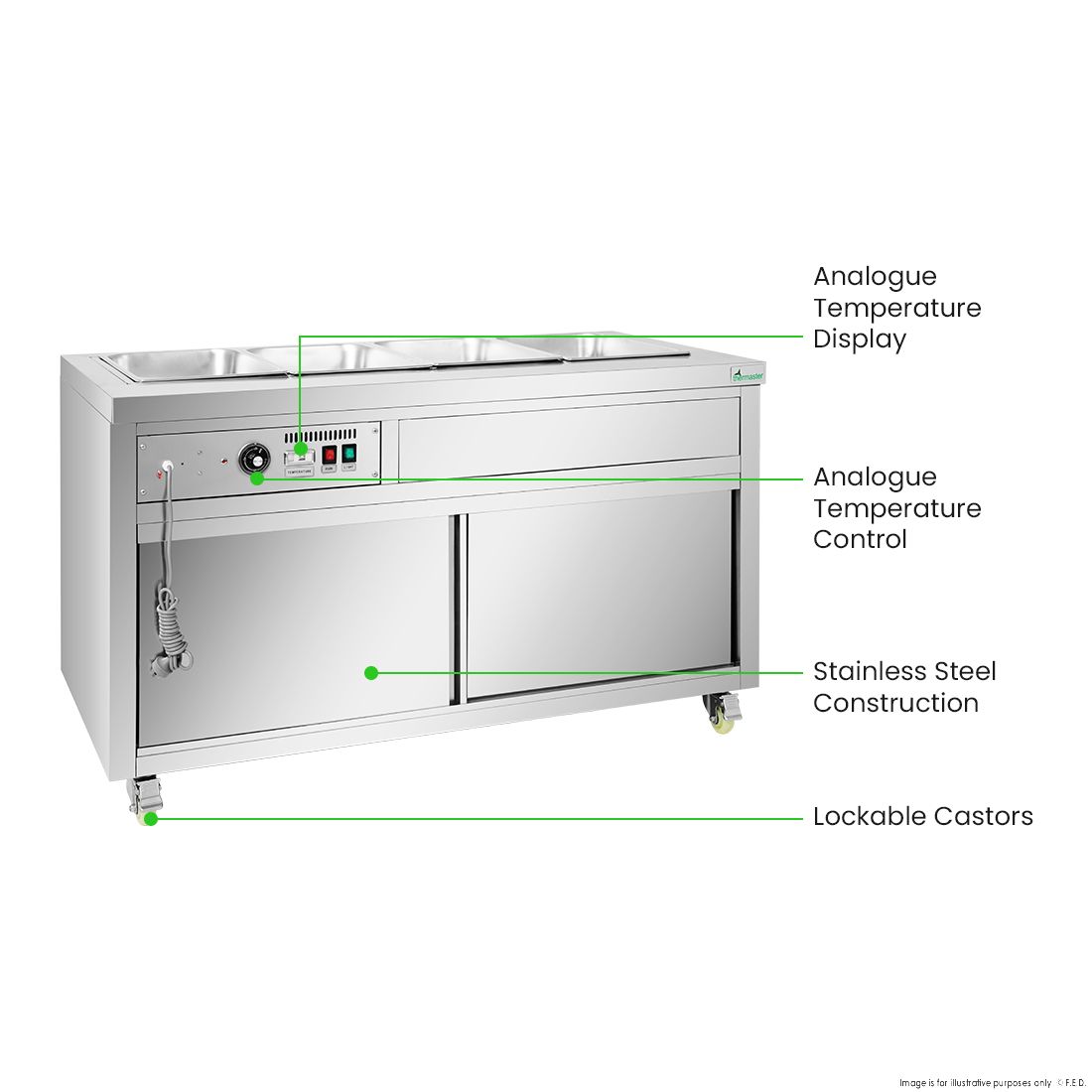 Heated Food Display without Glass Top Hold 4x1/1 GN Pans 1460x790x845mm