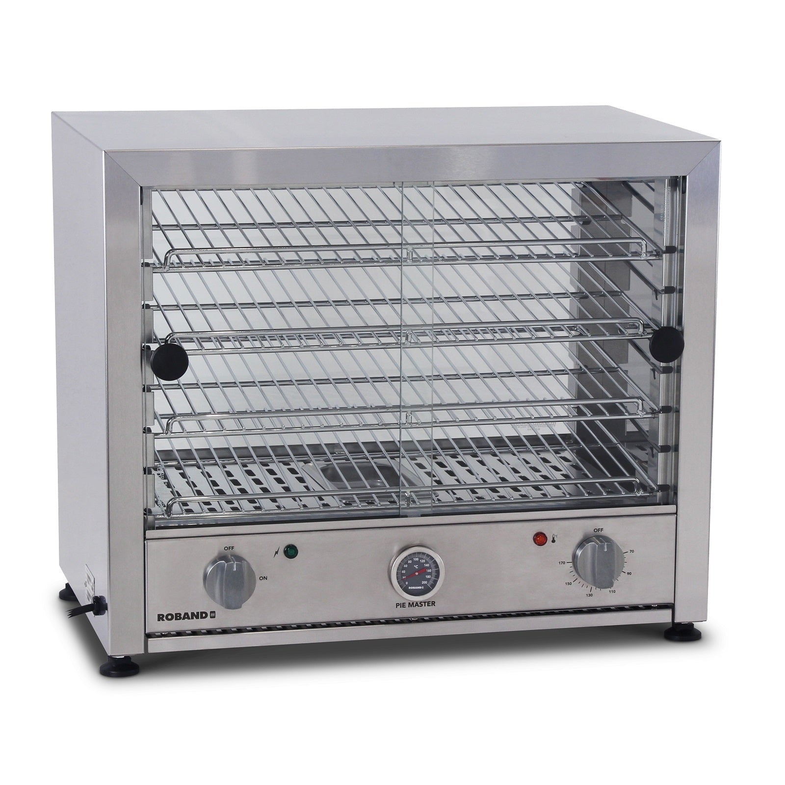 Roband glass door pie and food warmer with internal light, double sided display,