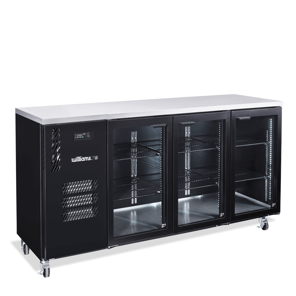 Williams Cameo - Three Door Black Colorbond Under Counter Display Refrigerator