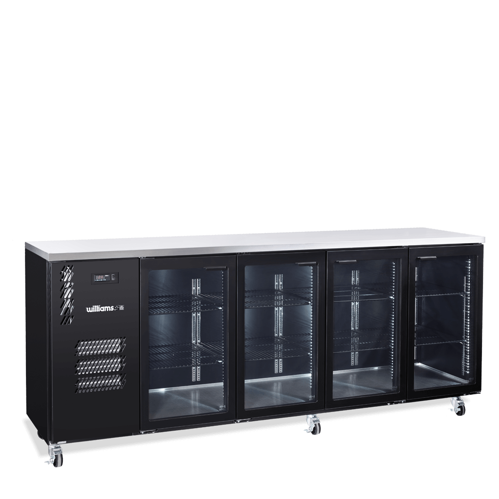 Williams Cameo - Four Door Black Colorbond Under Counter Display Refrigerator