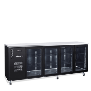Williams Cameo - Four Door Black Colorbond Under Counter Display Refrigerator