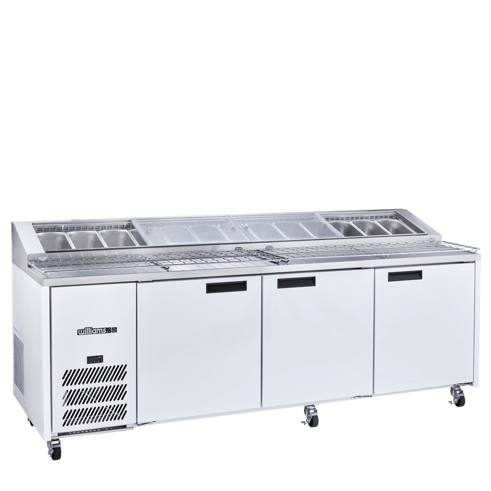 Williams Jade Pizza - Three Door White Colorbond Pizza Prep Counter Refrigerator With Blown Air Well