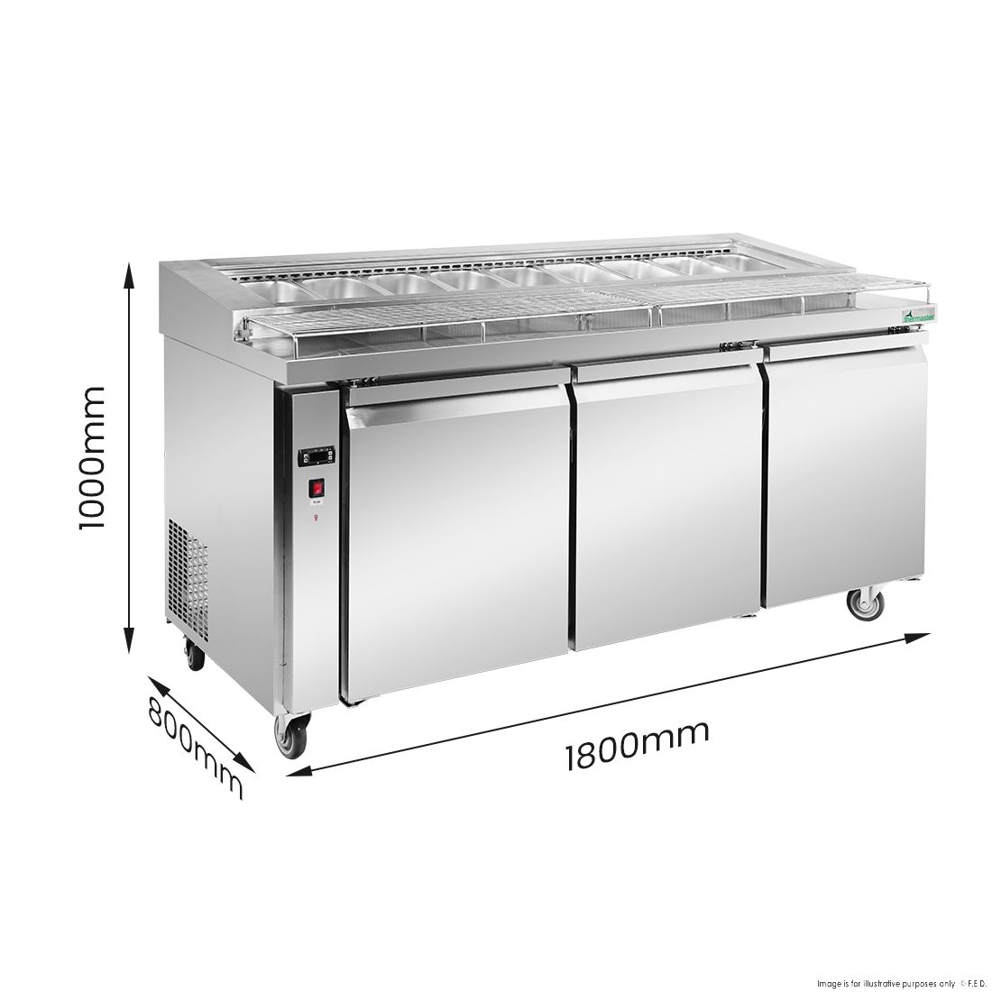 Thermaster Three Door Deluxe Pizza Prep Bench PWB180