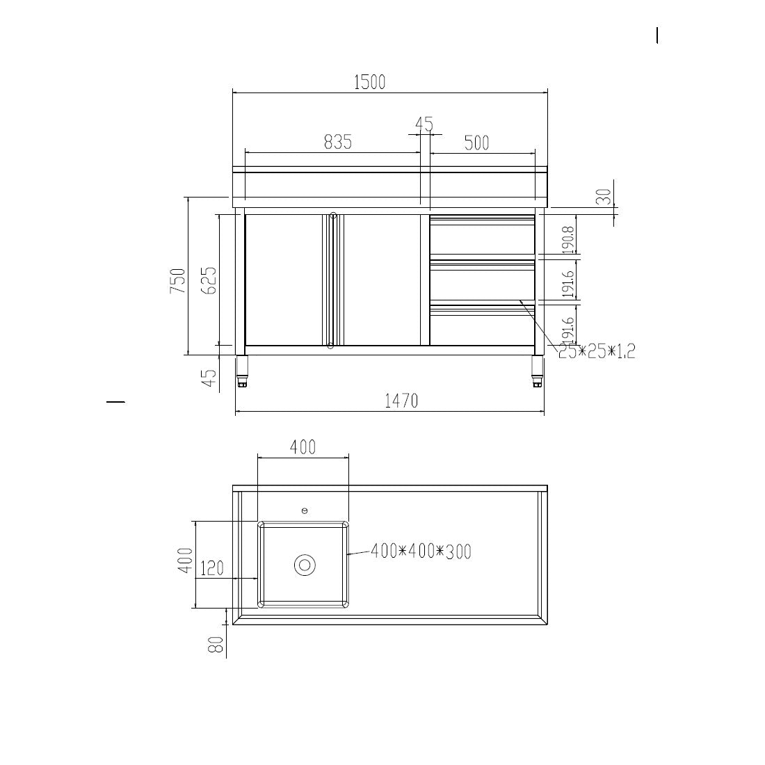 Modular Systems SC-6-1500L-H Cabinet with Left Sink