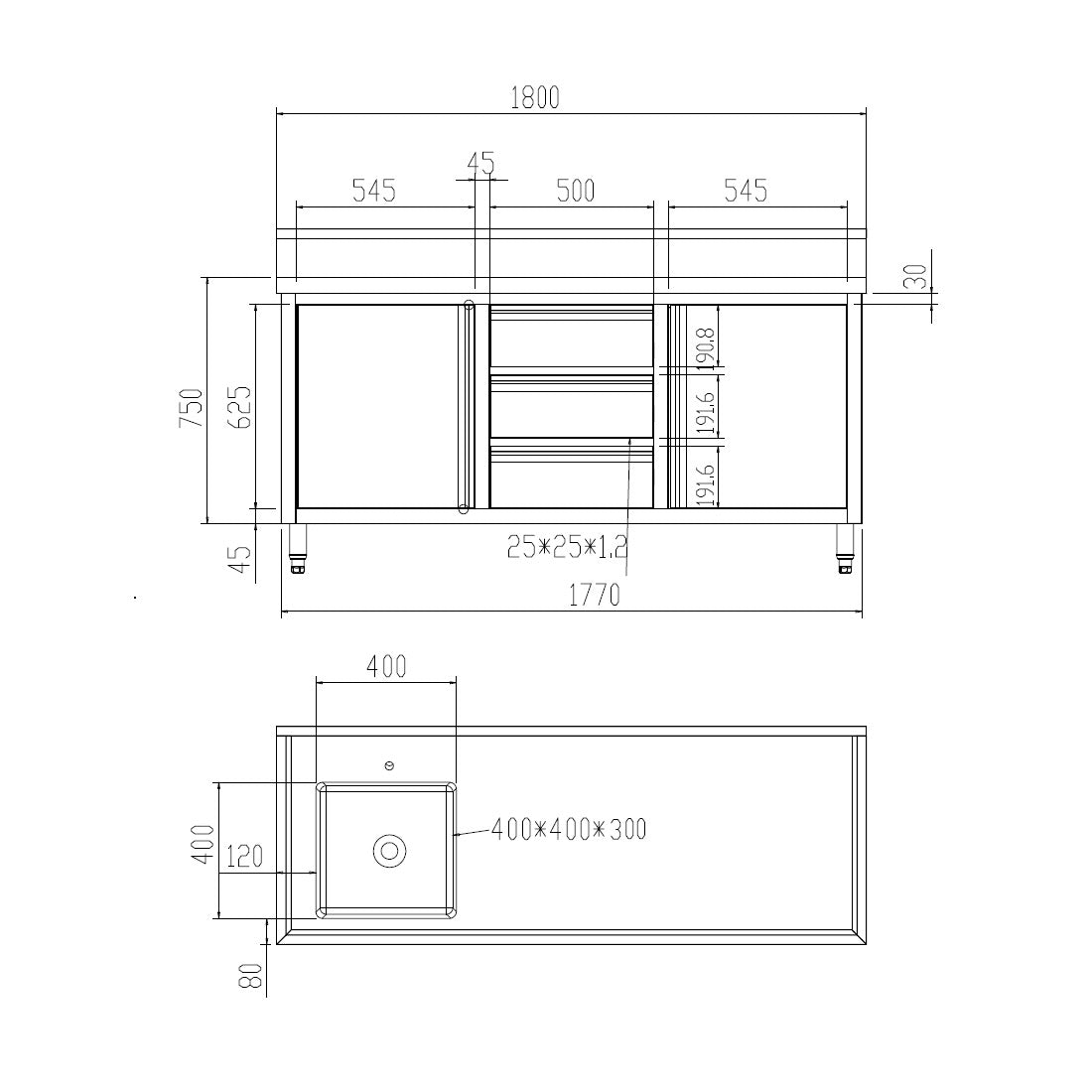 Modular Systems SC-6-1800L-H Cabinet with Left Sink