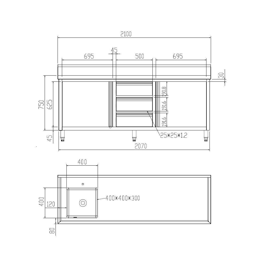 Modular Systems SC-6-2100L-H Cabinet with Left Sink