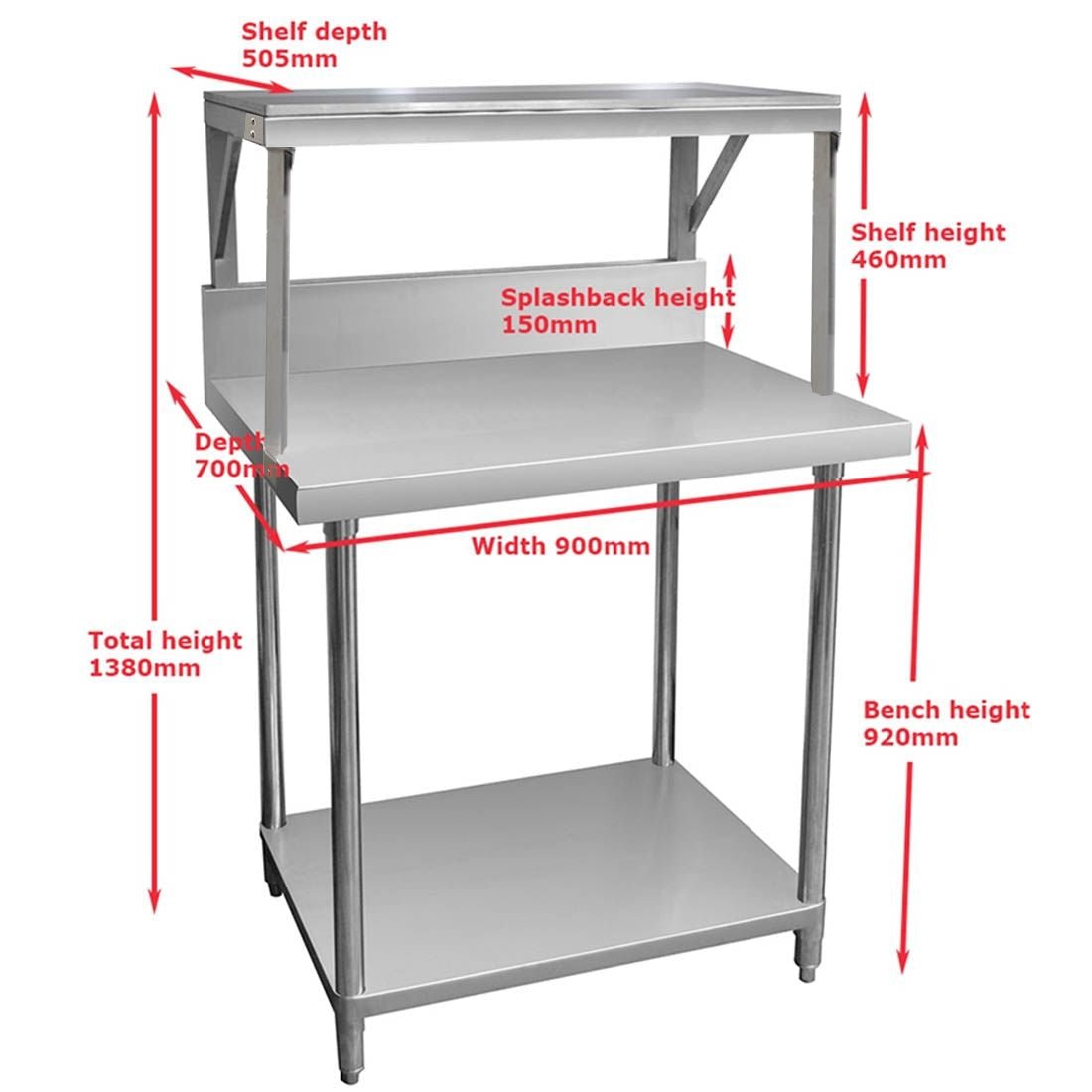 Modular Systems 304 Grade Heavy Duty Salamander Bench With Shelf Braces SMB-7-0900