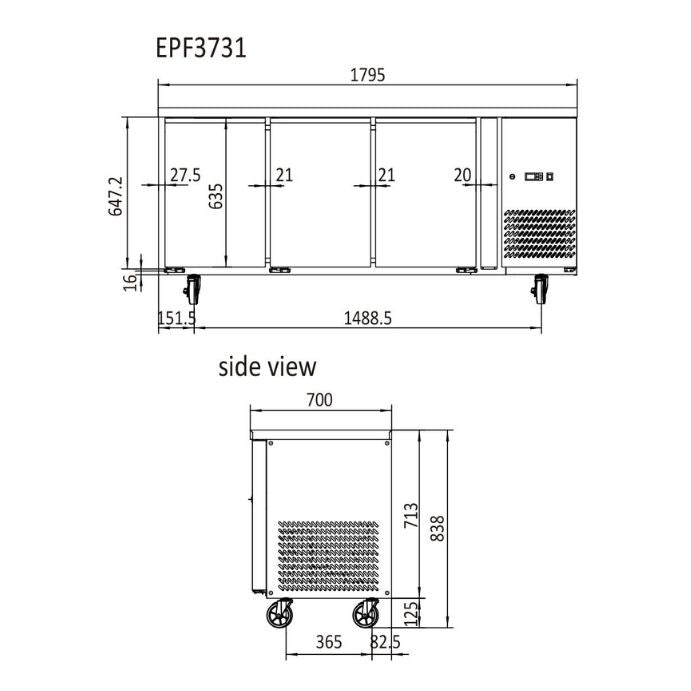 Atosa Glass Three Door Cooling Table EPF3731