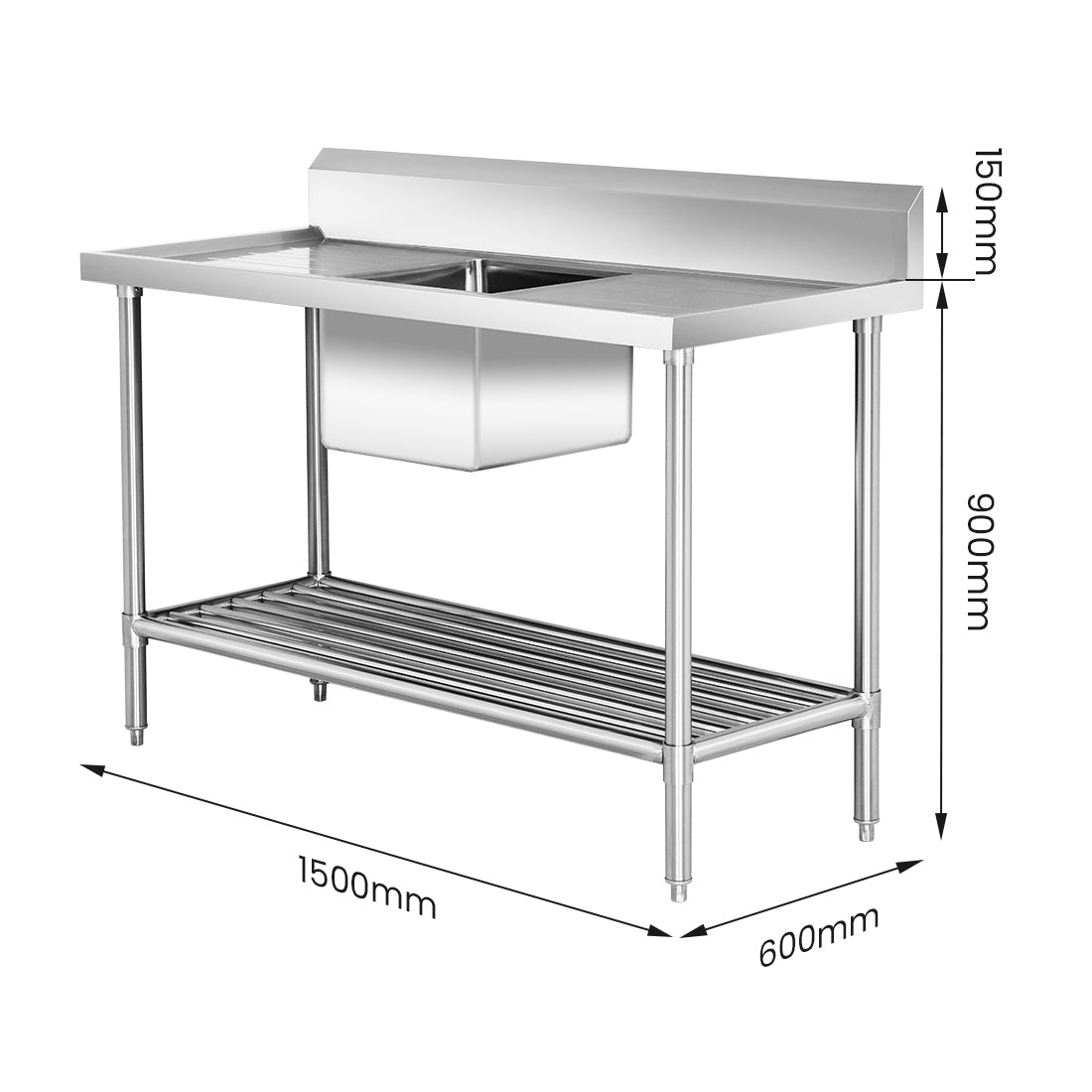 Modular Systems SSB6-1500C/A Single Centre Sink Bench & Pot Undershelf