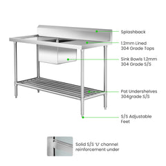 Modular Systems SSB6-1500C/A Single Centre Sink Bench & Pot Undershelf