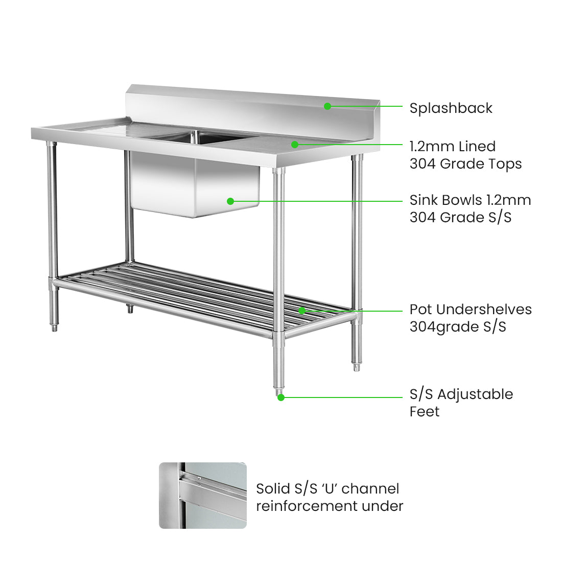Modular Systems SSB6-1500C/A Single Centre Sink Bench & Pot Undershelf
