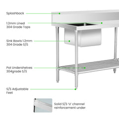 Modular Systems SSB6-2400L/A Single Left Sink Bench with Pot Undershelf