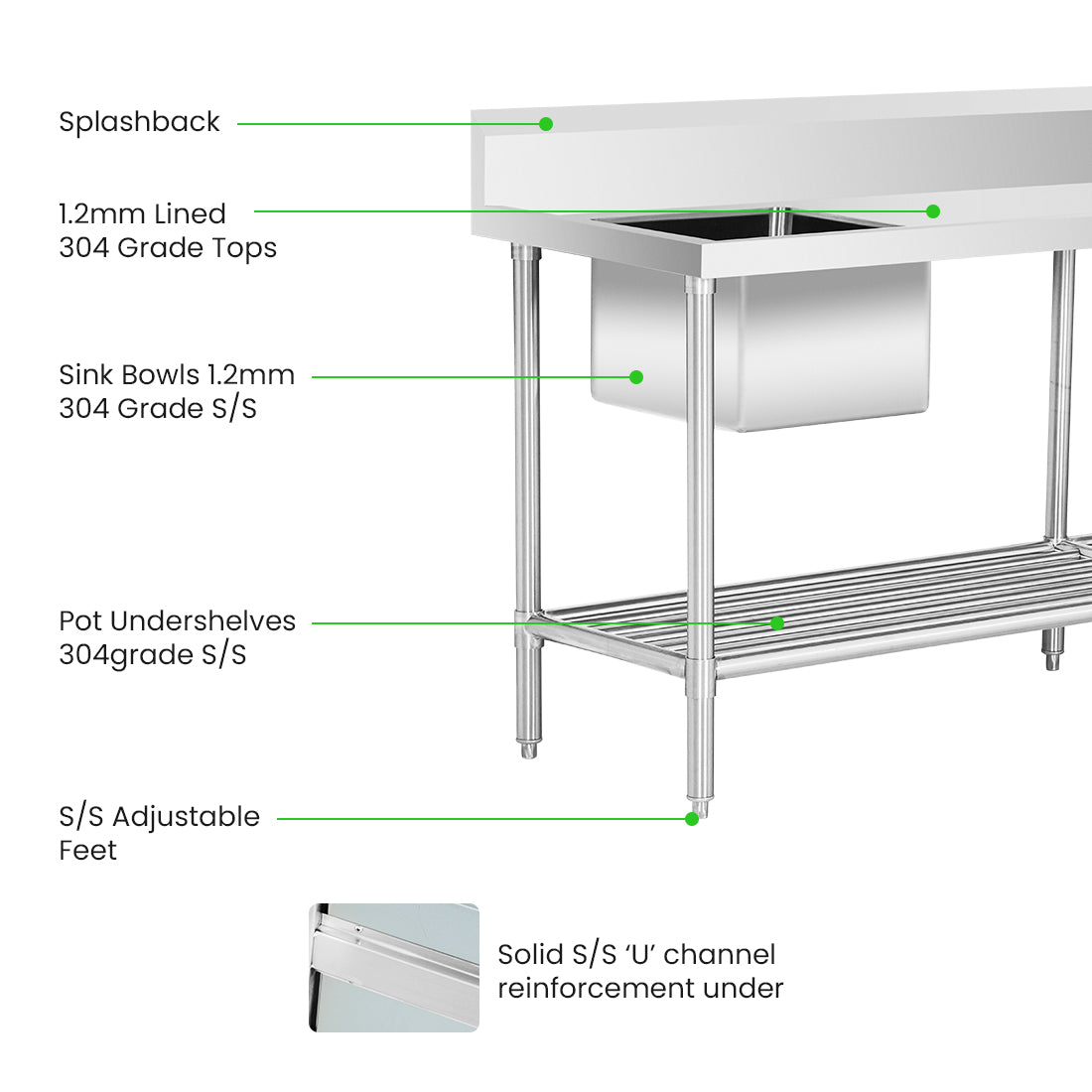 Modular Systems SSB6-2400L/A Single Left Sink Bench with Pot Undershelf