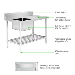 Modular Systems SSBD7-1200L/A Left Inlet Single Sink Dishwasher Bench