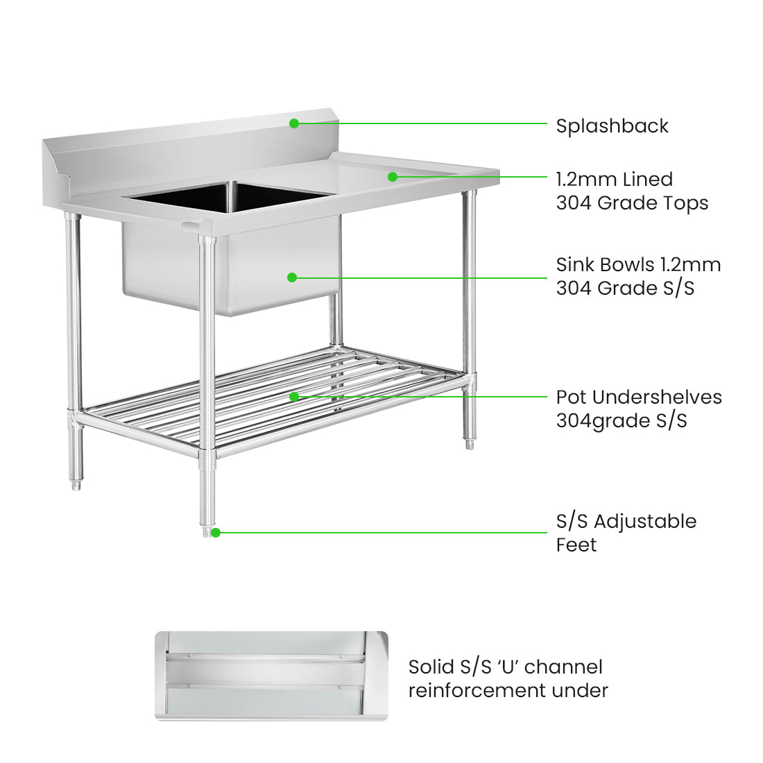 Modular Systems SSBD7-1200L/A Left Inlet Single Sink Dishwasher Bench