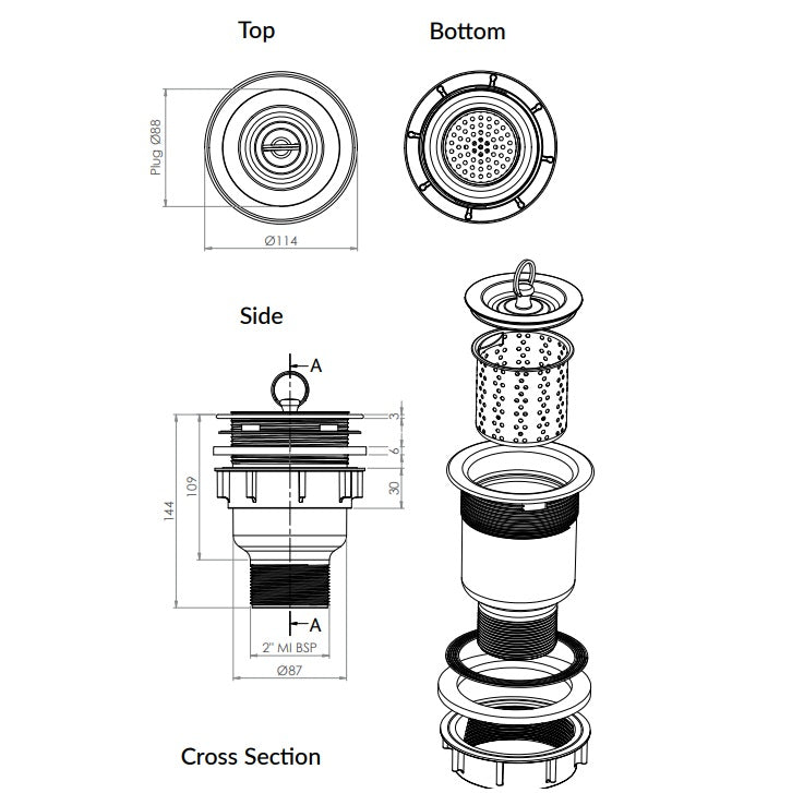 3Monkeez Sink Waste Arrestor - 3mm Holes suits 90mm Outlet