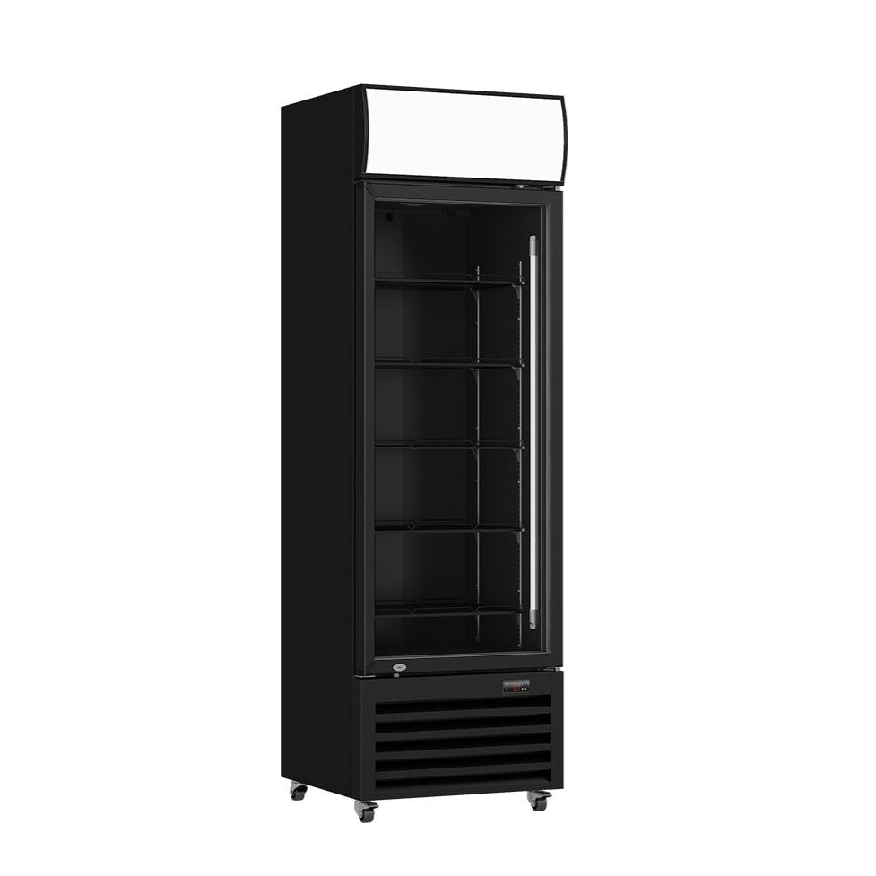 Thermaster 540L Single Glass Door Black Colourbond Upright Drink Fridge LG-540BP