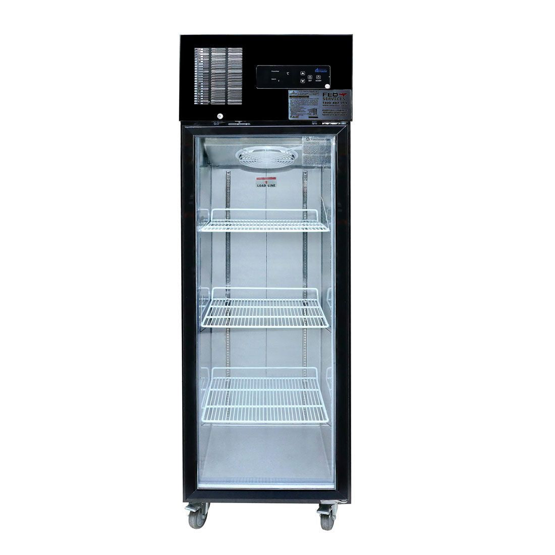 Thermaster Single Glass Door Upright Freezer Black Stainless Steel SUFG500B