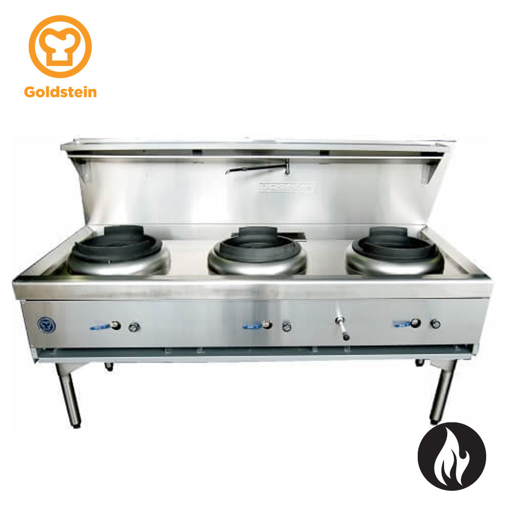 Goldstein wok range family image; burner configuration may differ