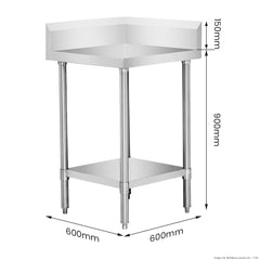 Modular Systems 304 Grade Corner Workbenches with 150mm Splashback & Undershelf