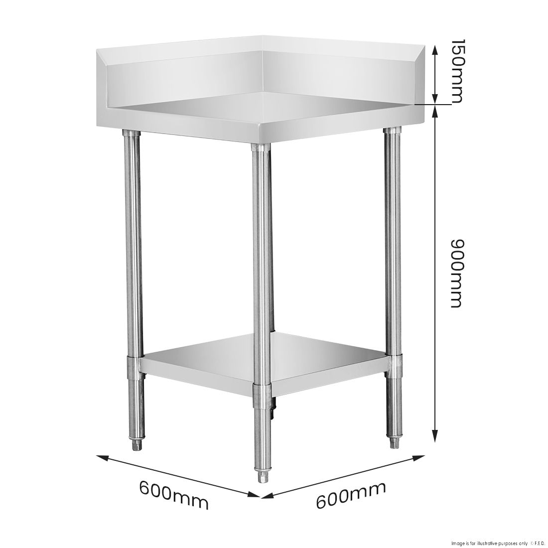 Modular Systems 304 Grade Corner Workbenches with 150mm Splashback & Undershelf