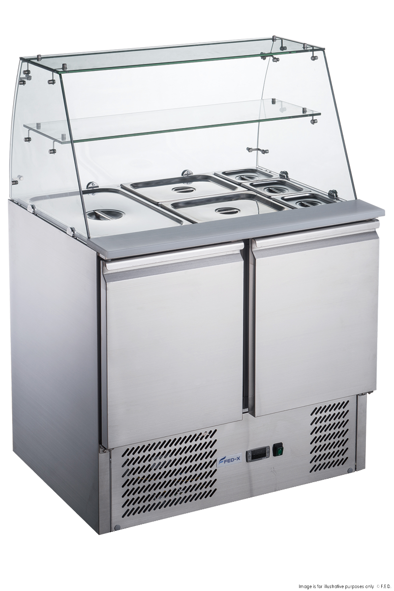 FED-X Two Door Salad Prep Fridge With Square Glass Top XS900GC