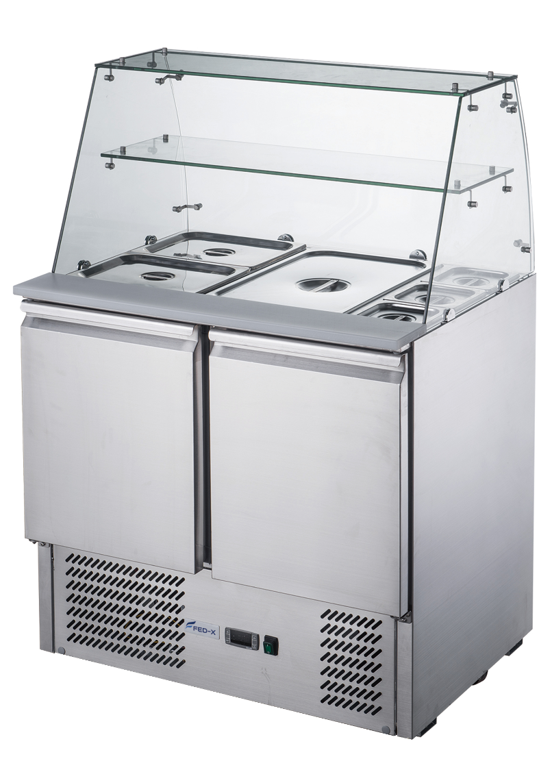 FED-X Two Door Salad Prep Fridge With Square Glass Top XS900GC