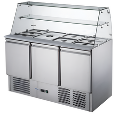 FED-X Three Door Salad Prep Fridge With Glass Top XS903GC