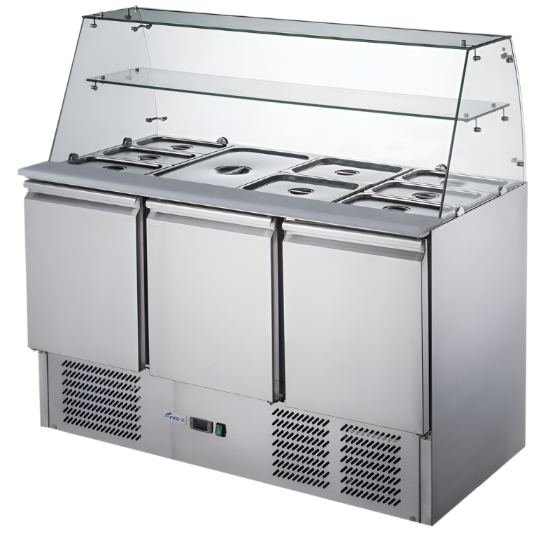 FED-X Three Door Salad Prep Fridge With Glass Top XS903GC