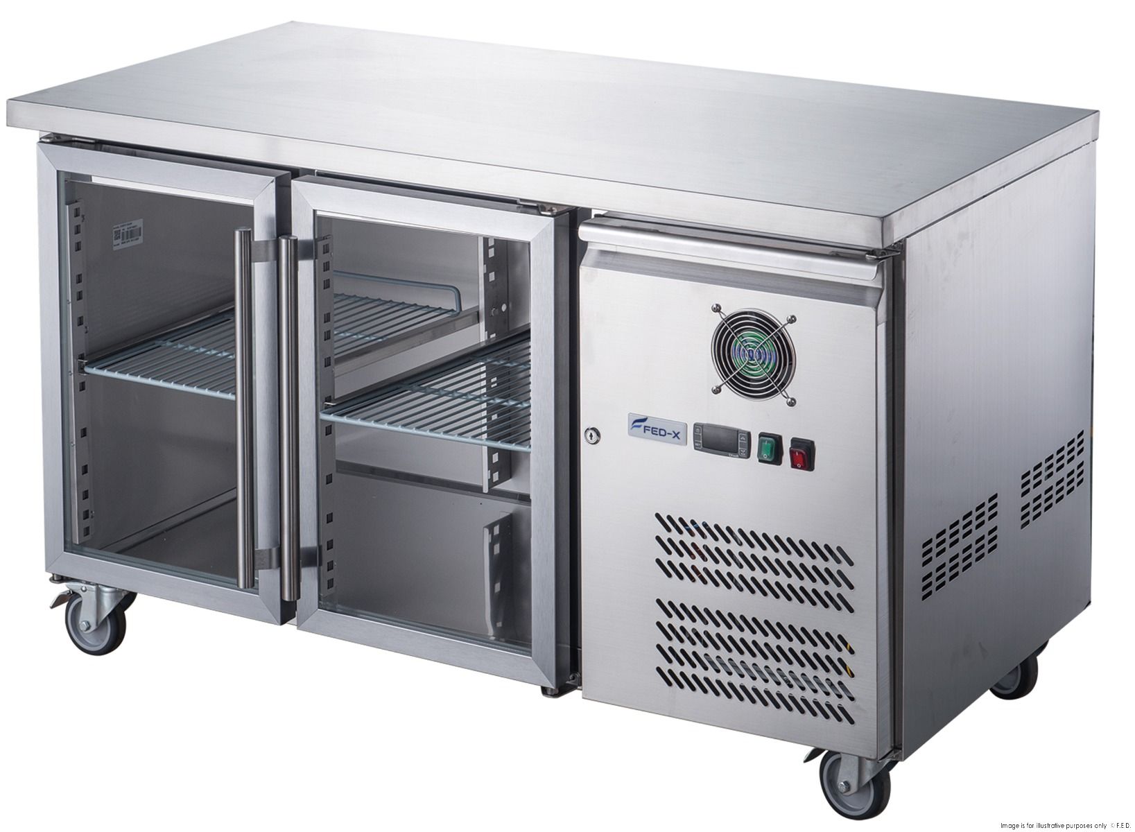 FED-X Two Glass Door Bench Fridge XUB6C13G2V