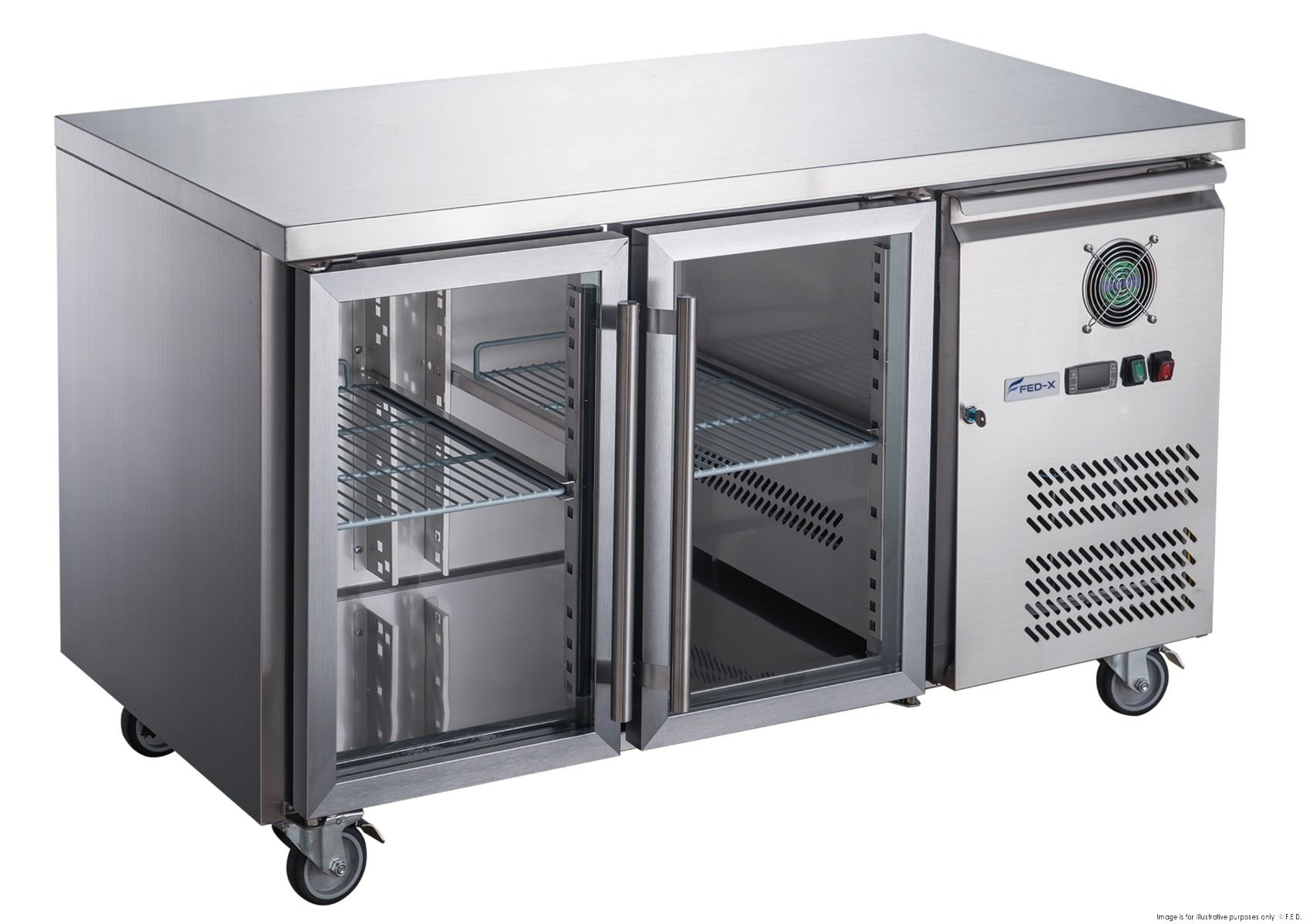 FED-X Two Glass Door Bench Fridge XUB6C13G2V