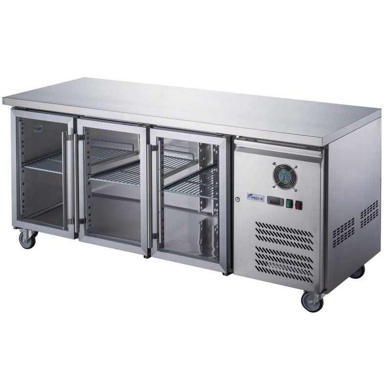 FED-X Three Glass Door Bench Fridge XUB7C18G3V