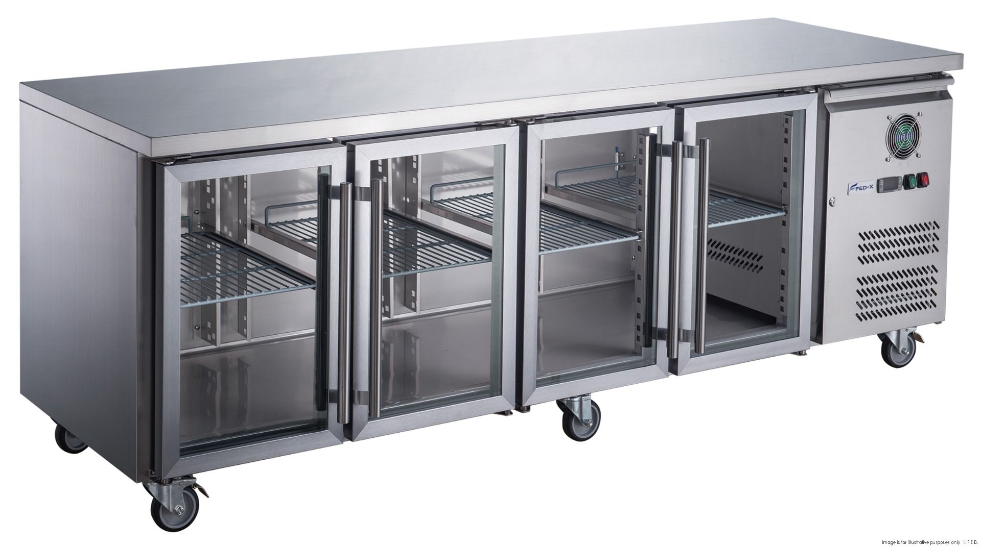 FED-X Four Glass Door Bench Fridge XUB7C22G4V