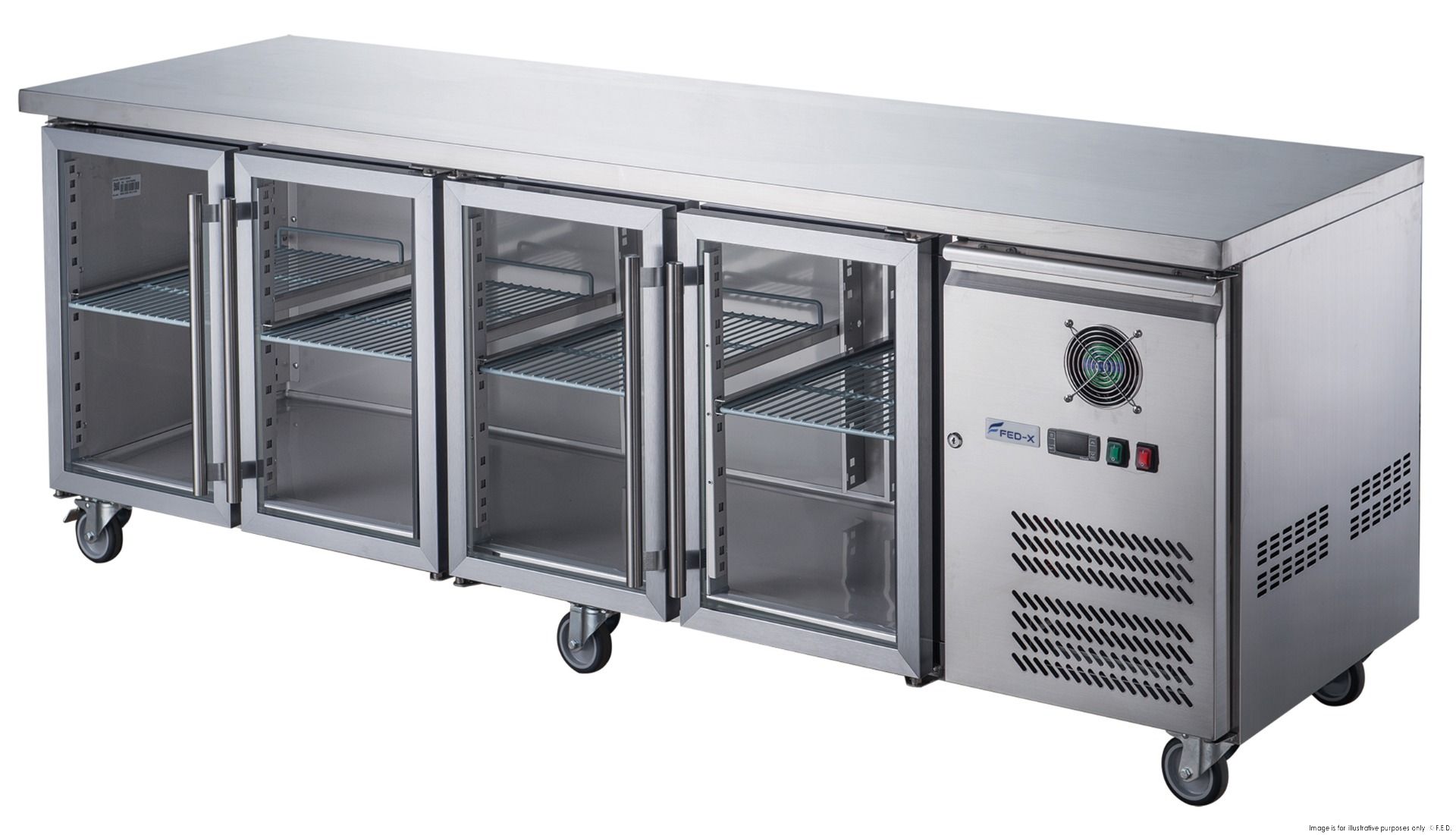 FED-X Four Glass Door Bench Fridge XUB7C22G4V
