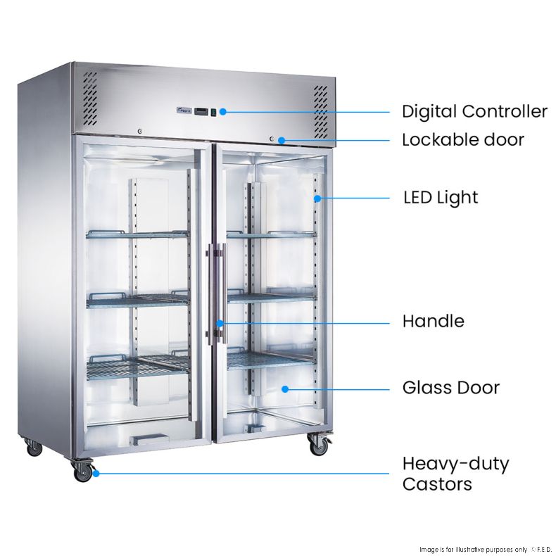 FED-X S/S Two Full Glass Door Upright Fridge XURC1200G2V