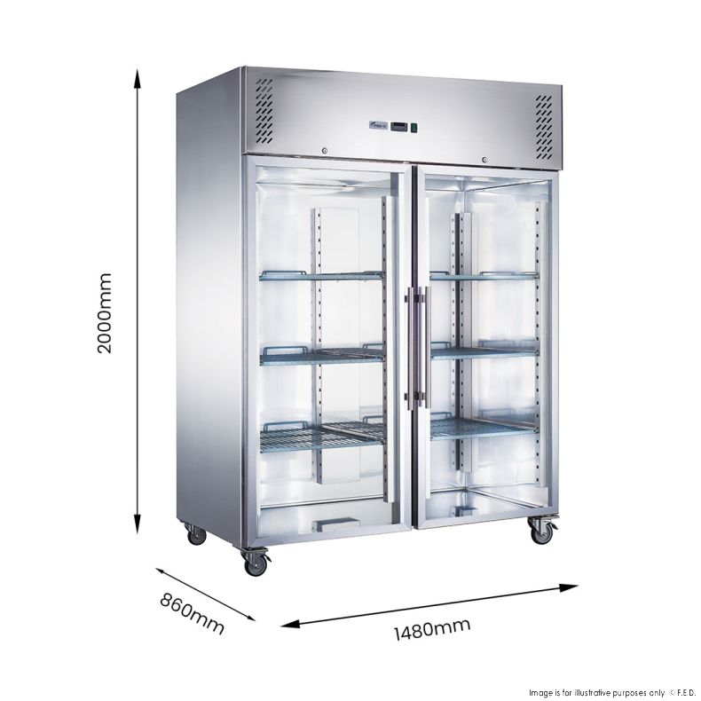 FED-X S/S Two Full Glass Door Upright Freezer XURF1410G2V