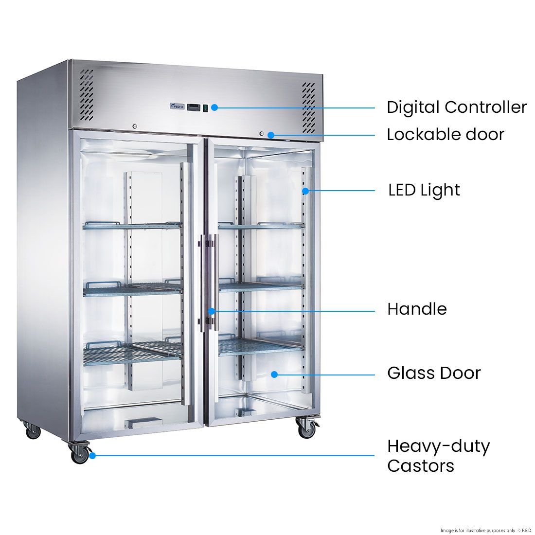 FED-X S/S Two Full Glass Door Upright Fridge XURC1410G2V